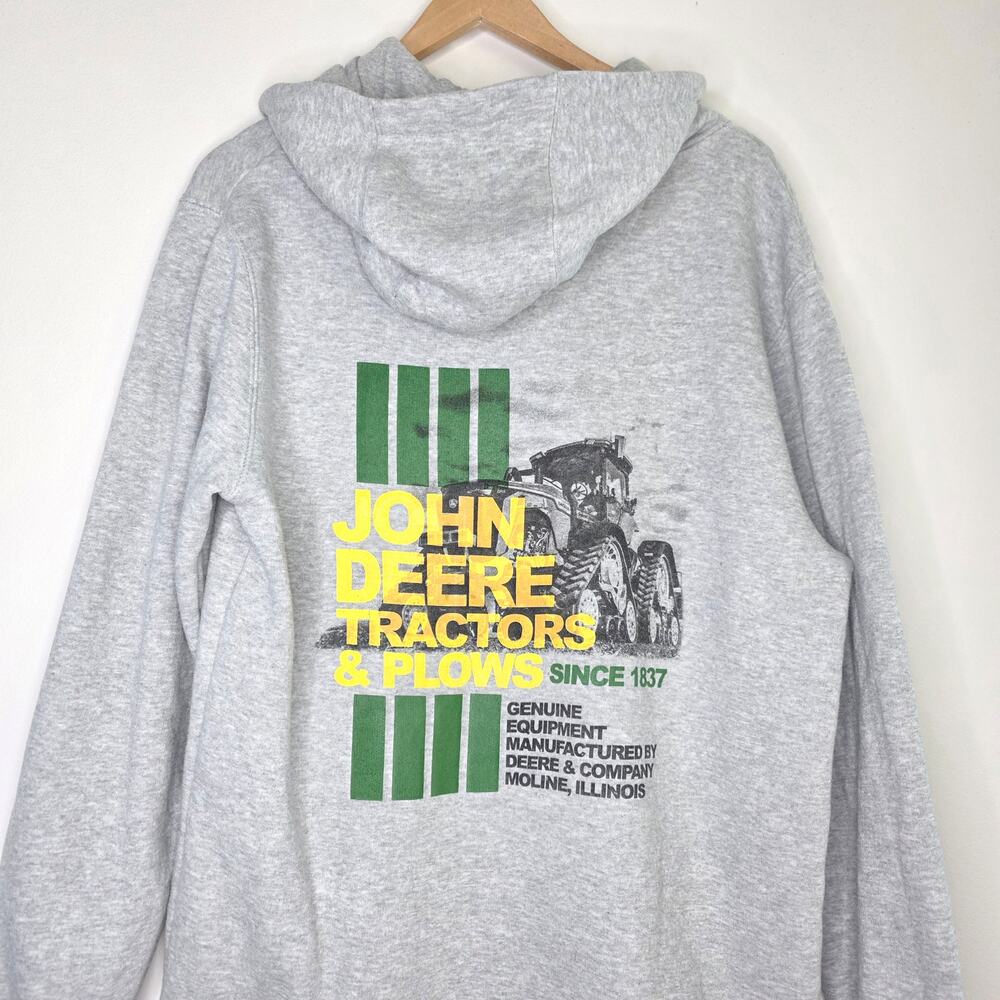 John Deere Full Zip Hoodie Medium M Grey Tractor Graphic Workwear Farmwear - Picture 9 of 10